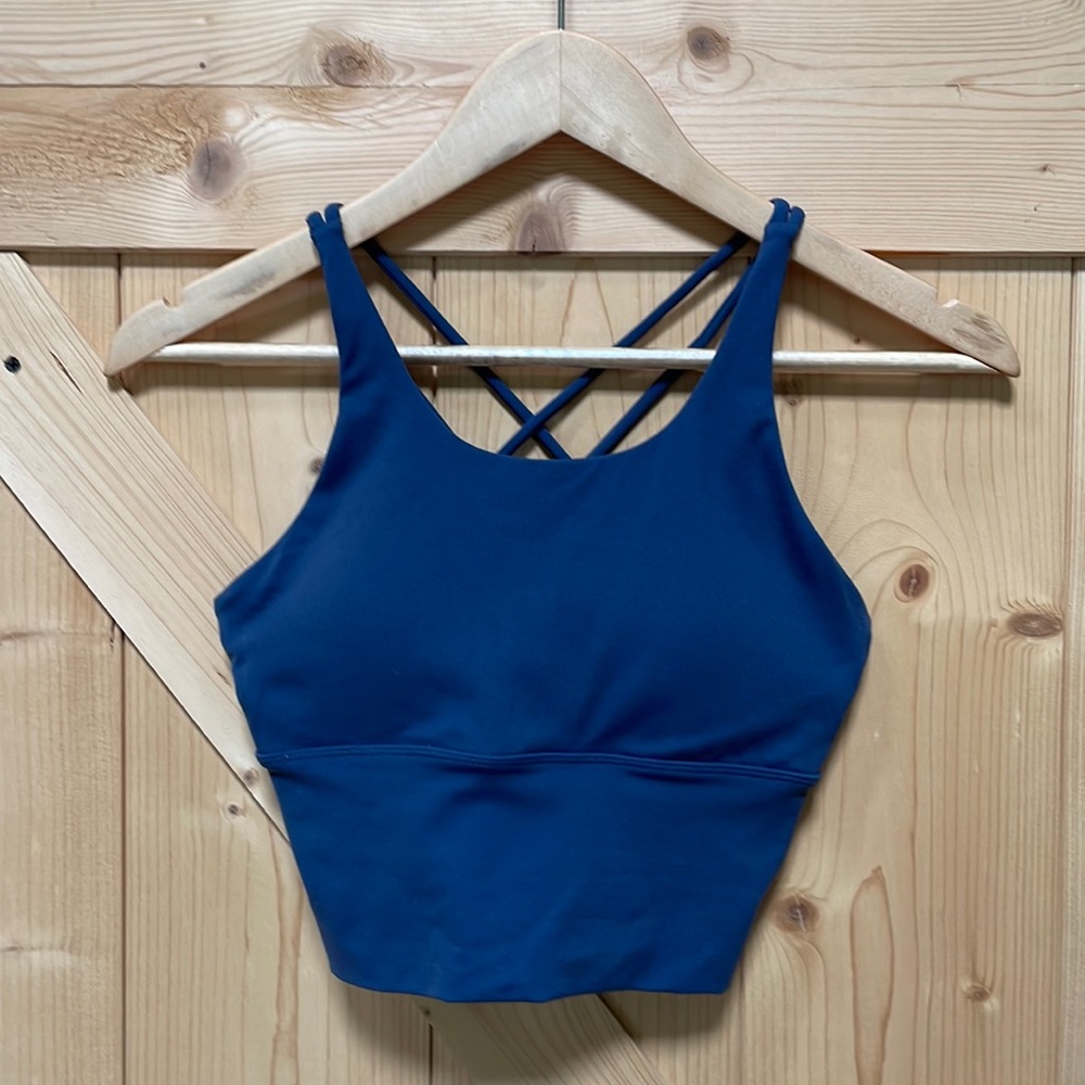 HALARA Blue Longline Strappy High Neck Full Support Sports Bra | XSmall